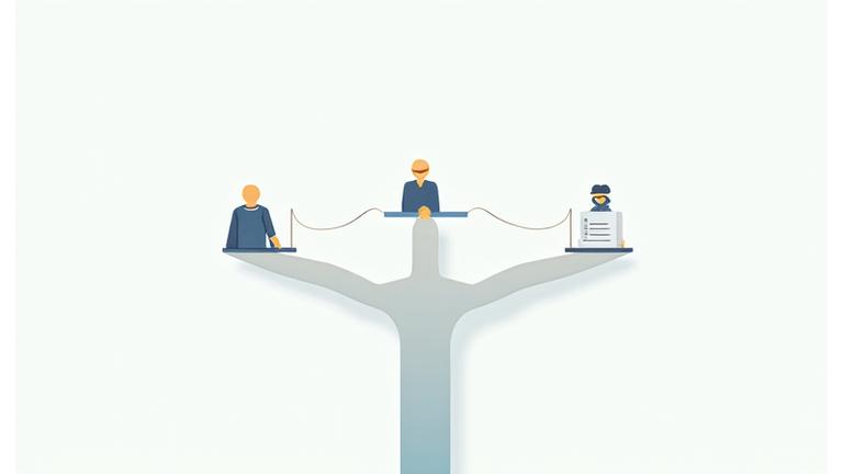 Illustration of a gavel, scales of justice, and intertwined hands, symbolizing legal frameworks and collaborative dispute resolution.